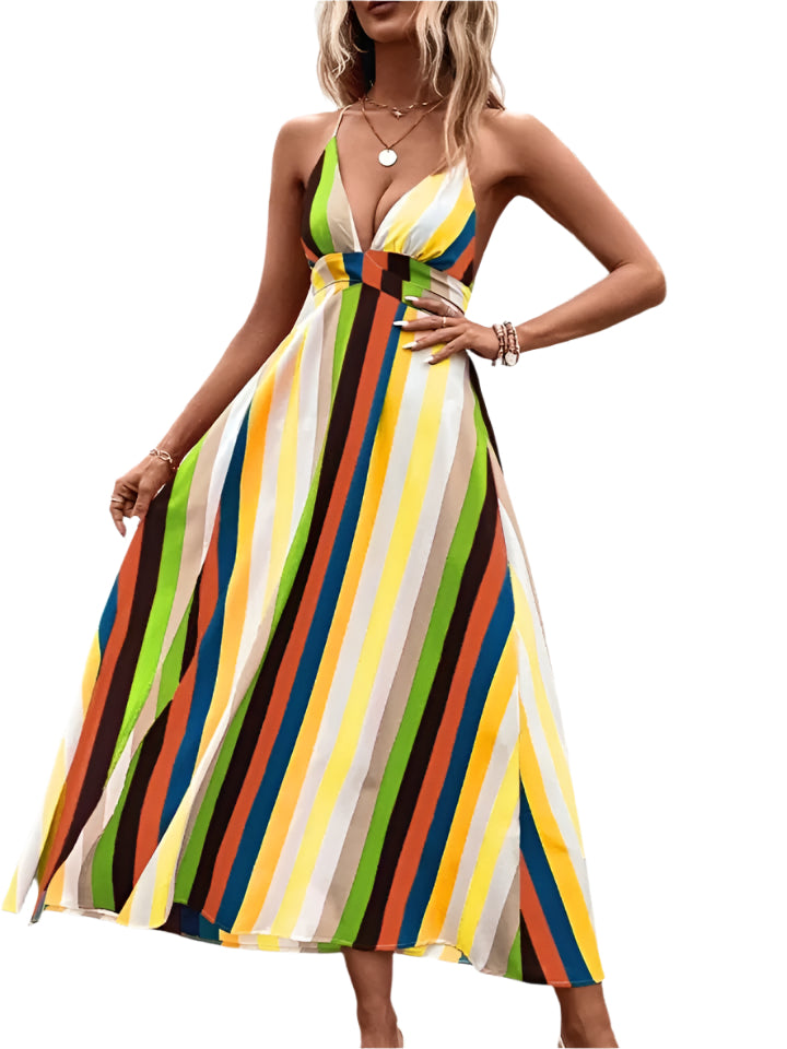 Striped Halter Maxi Dress