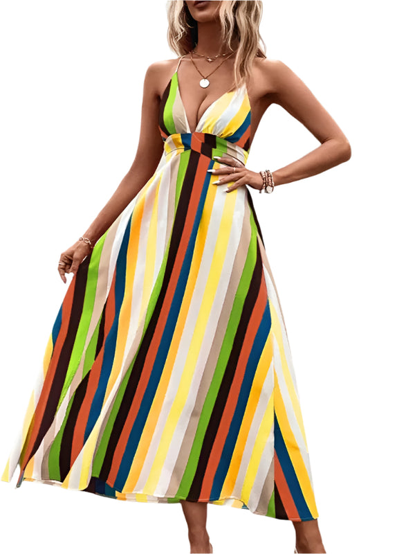 Striped Halter Maxi Dress