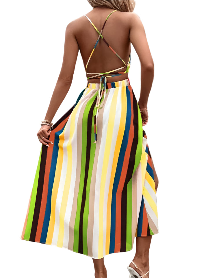 Striped Halter Maxi Dress