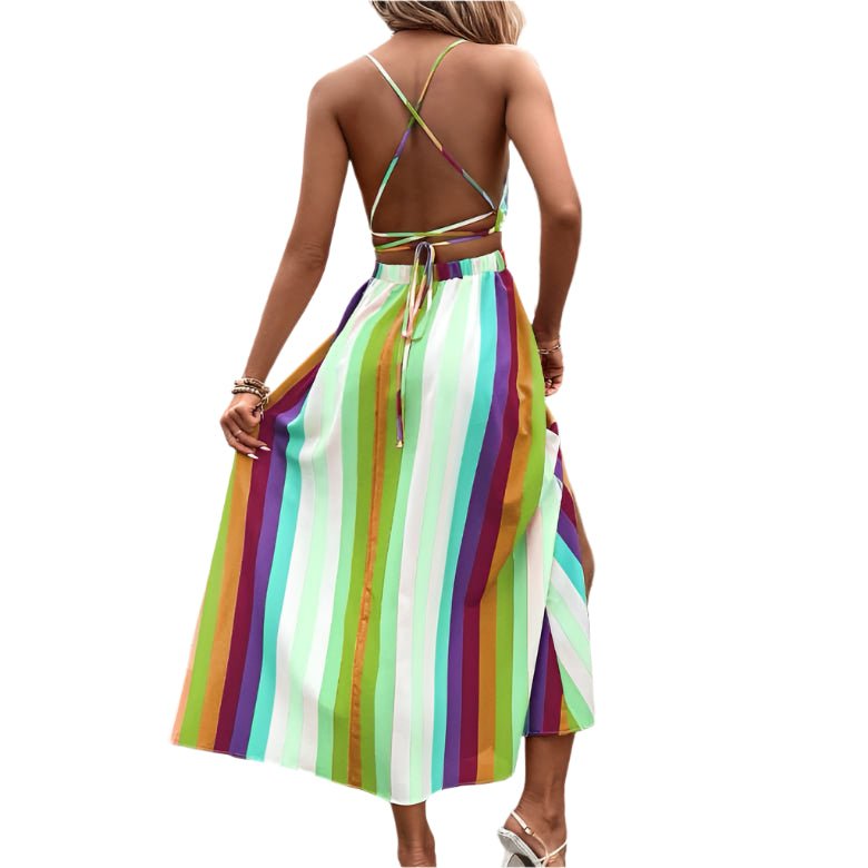 Striped Halter Maxi Dress