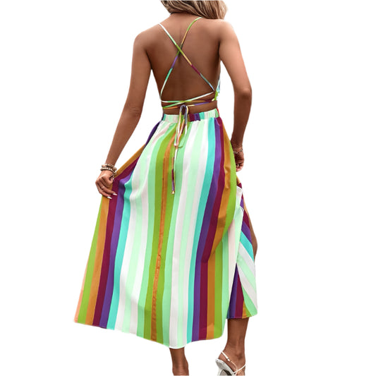 Striped Halter Maxi Dress
