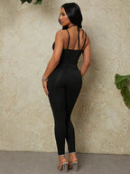 Cut Out Front Black  Women's Jumpsuit