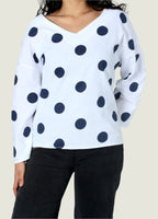 Polka Dot V Neck Blouse Without Buttons