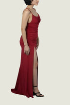 Elegant Square Neck Ruched Evening Maxi Dress