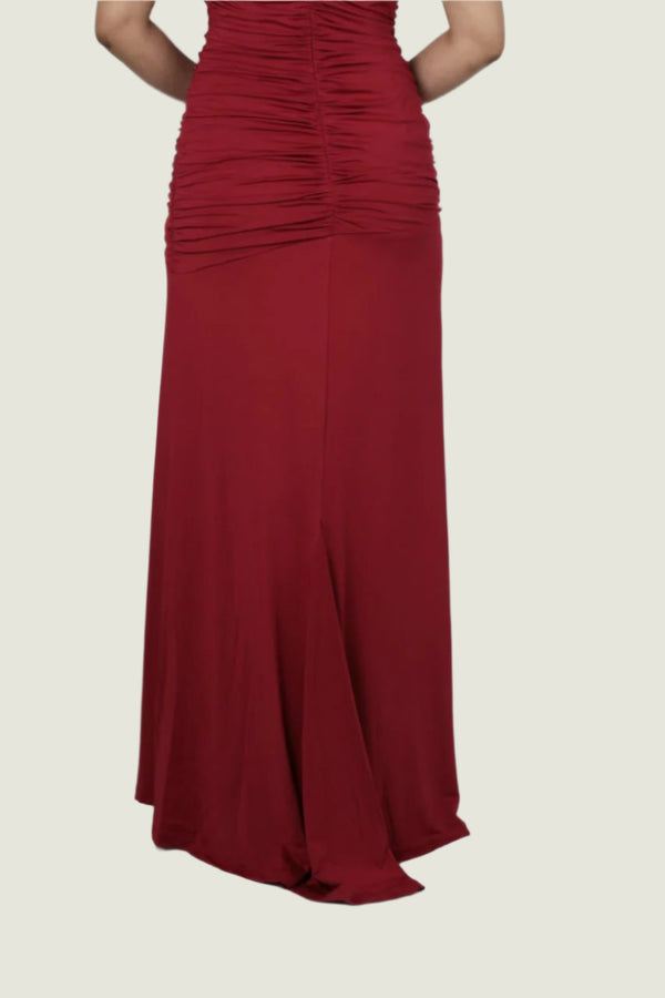 Elegant Square Neck Ruched Evening Maxi Dress