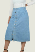 High-Waisted Light Wash Button-Down Denim Skirt Curve