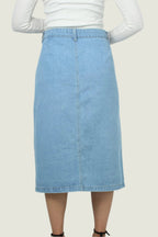 High-Waisted Light Wash Button-Down Denim Skirt Curve