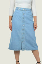 High-Waisted Light Wash Button-Down Denim Skirt Curve