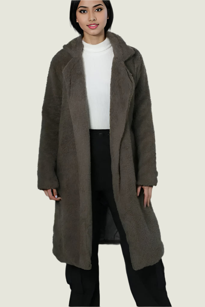Women’s Longline Fuzzy Coat – Soft Teddy Style Overcoat
