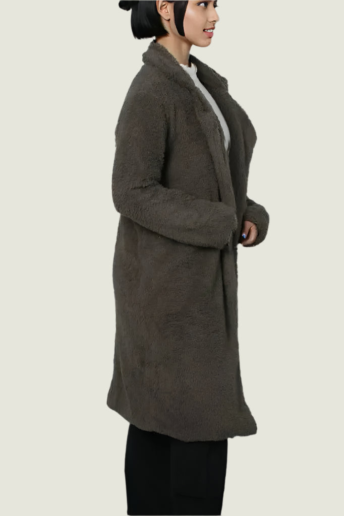 Women’s Longline Fuzzy Coat – Soft Teddy Style Overcoat