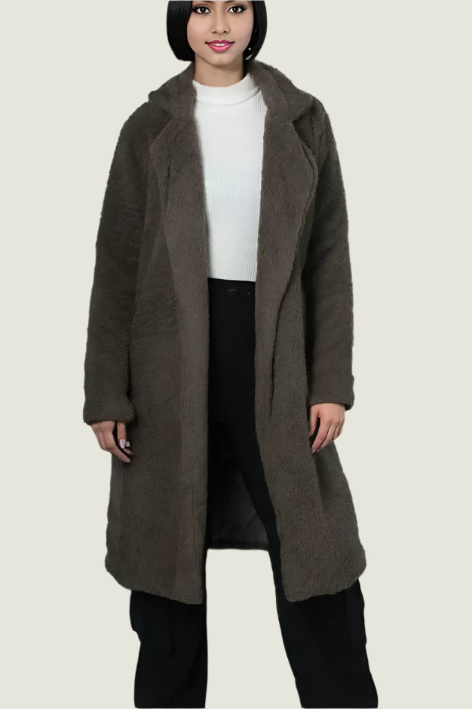 Women’s Longline Fuzzy Coat – Soft Teddy Style Overcoat