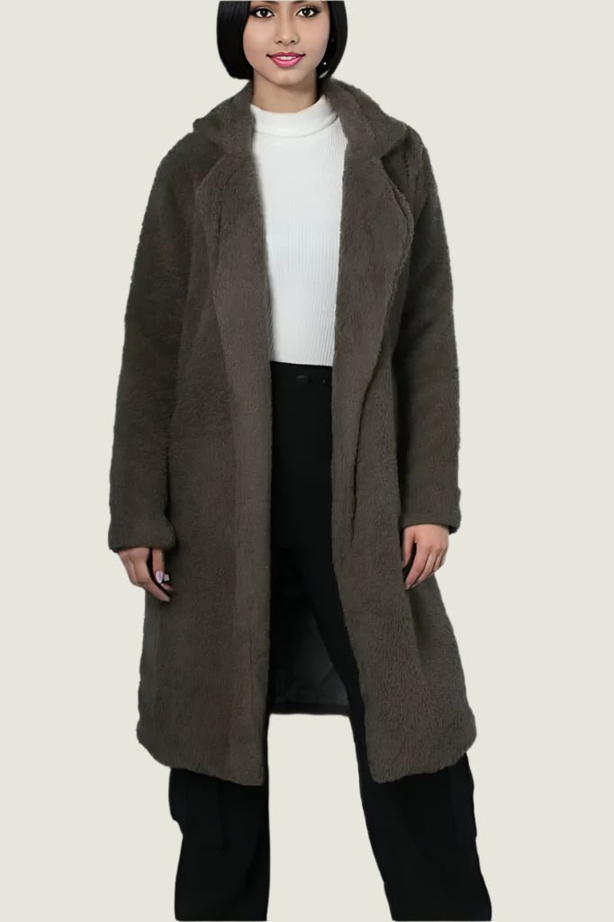 Women’s Longline Fuzzy Coat – Soft Teddy Style Overcoat