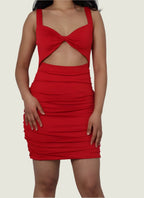 Red Twisted Front Ruched Mini Dress