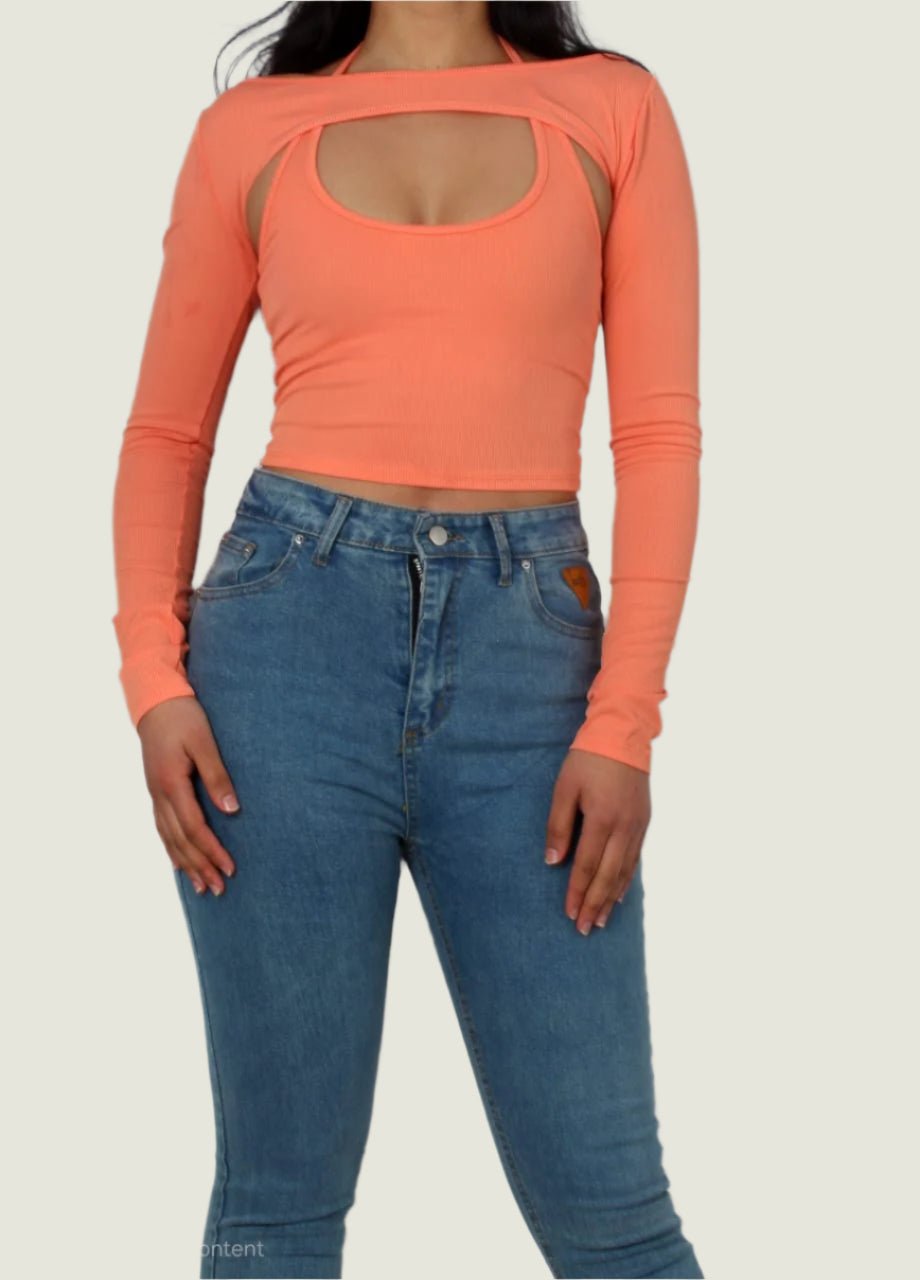 Y2K Solid Crop Top With Cami Top 2pc
