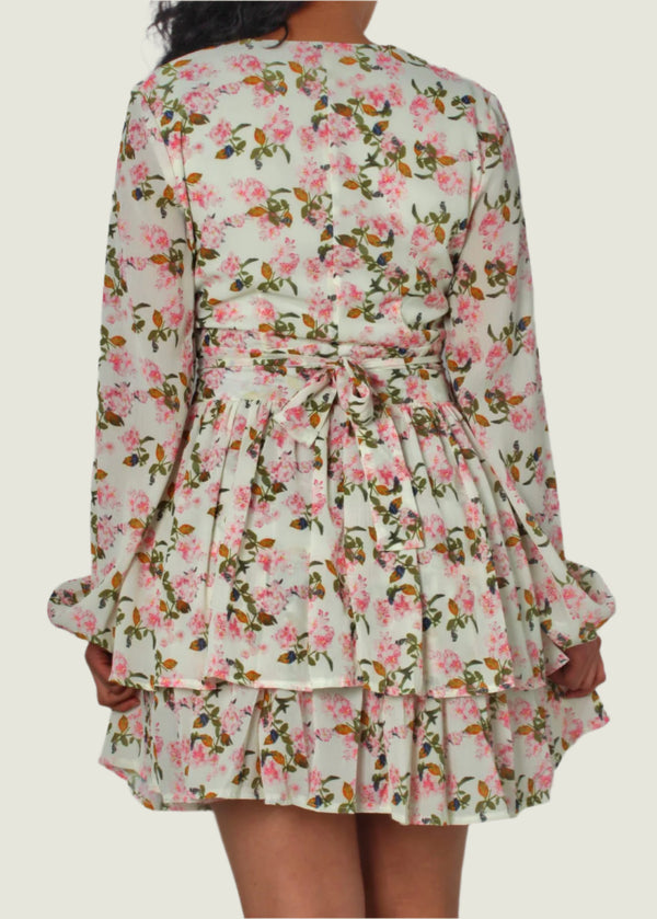 Bishop  Sleeve Tier Layered Floral Mini Dress