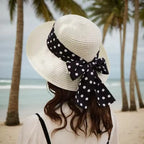 Polka Dot Bow Wide-Brim Sun Hat – Elegant Summer Beach Hat