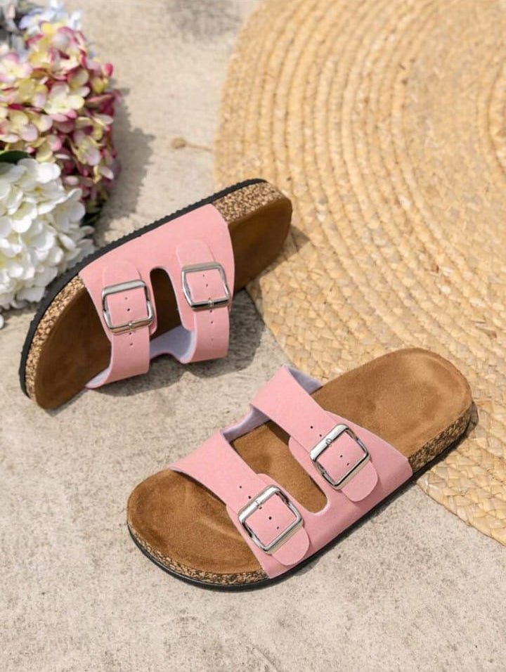 Double Buckle Cork Footbed Sandals