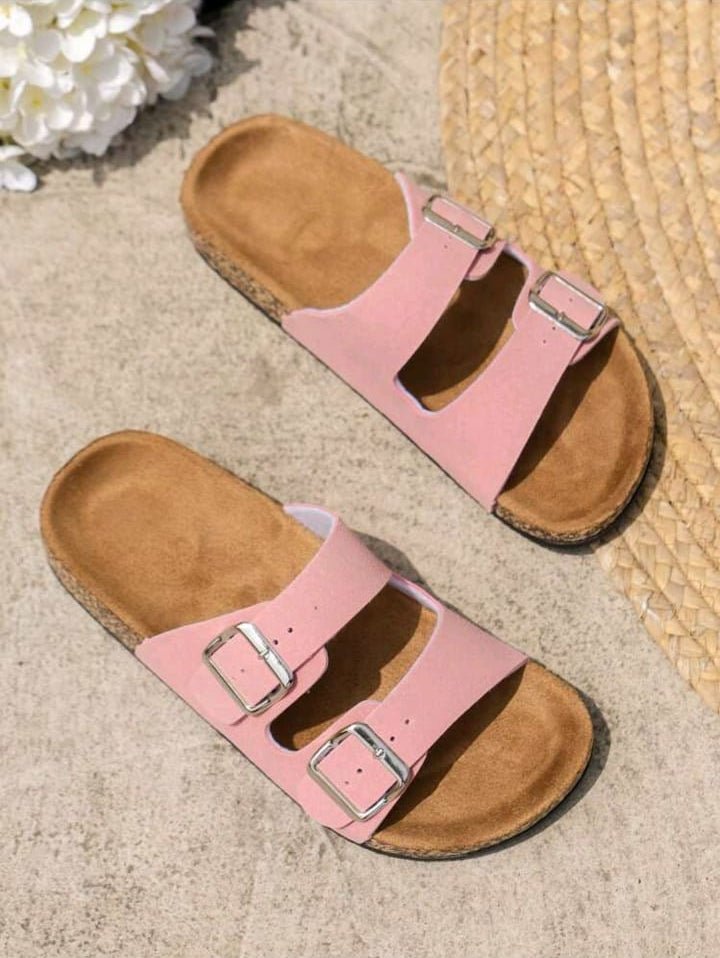 Double Buckle Cork Footbed Sandals