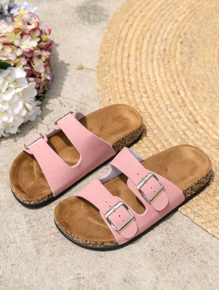 Double Buckle Cork Footbed Sandals