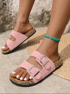 Double Buckle Cork Footbed Sandals