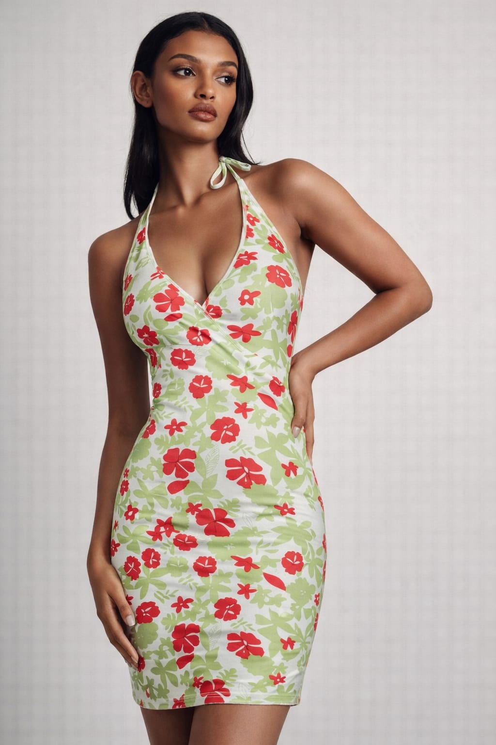 Floral Plunging Neck Mini Sundress - Summer V-Neck Dress – XD21