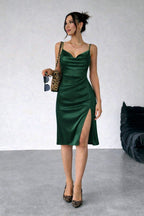 Satin Slip Midi Dress with Side Slit