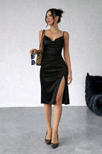 Satin Slip Midi Dress with Side Slit