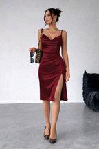 Satin Slip Midi Dress with Side Slit