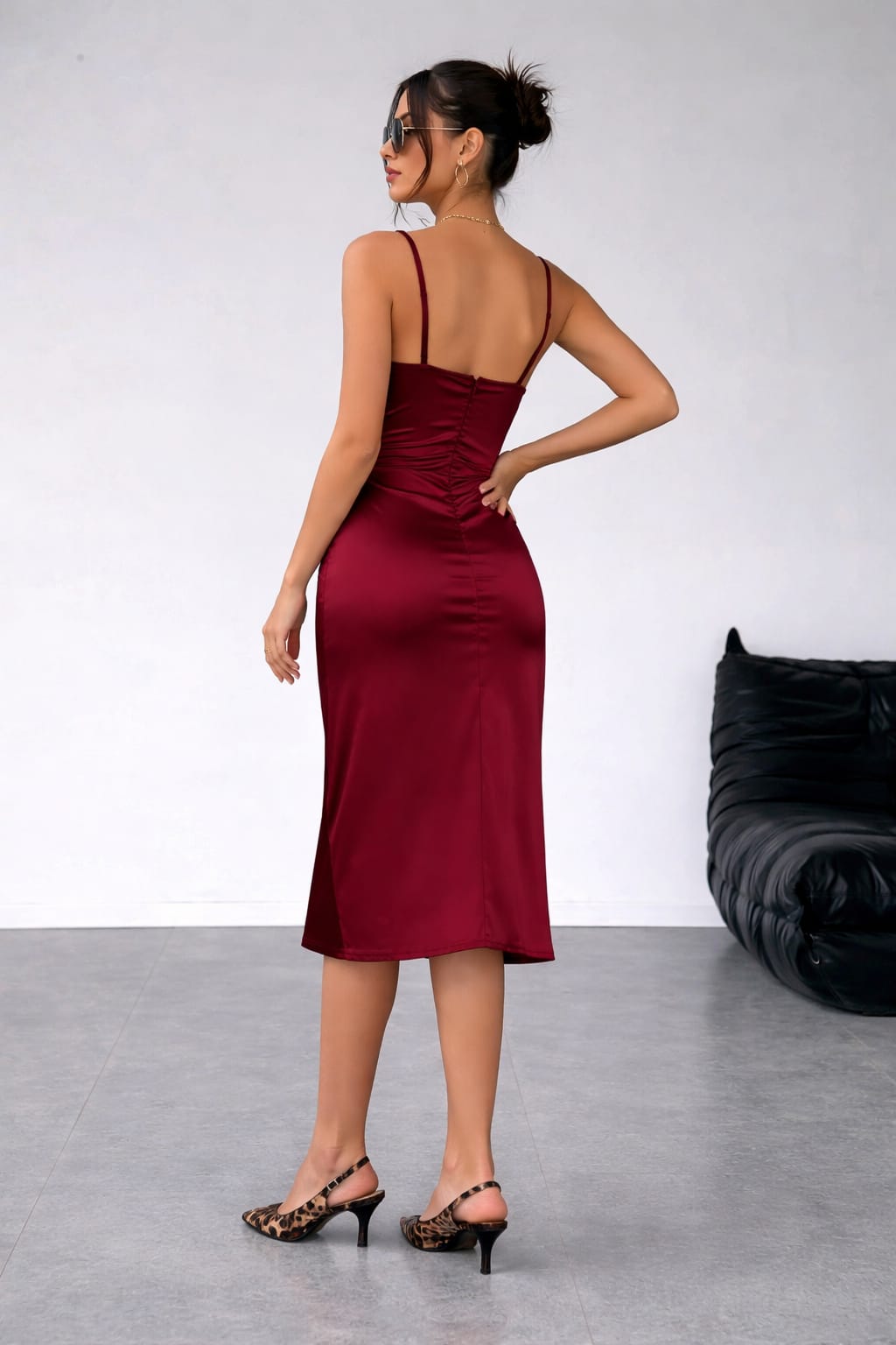 Satin Slip Midi Dress with Slit – Shop Elegant Evening Style – XD21