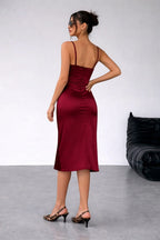 Satin Slip Midi Dress with Side Slit