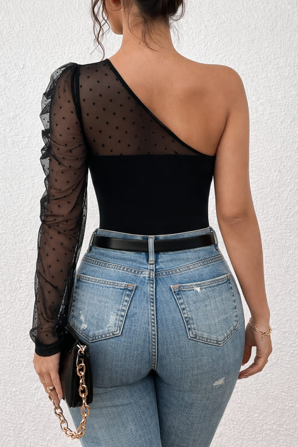 Velvet Touch Sheer One Shoulder Top – Elegant Asymmetrical  Blouse for Women