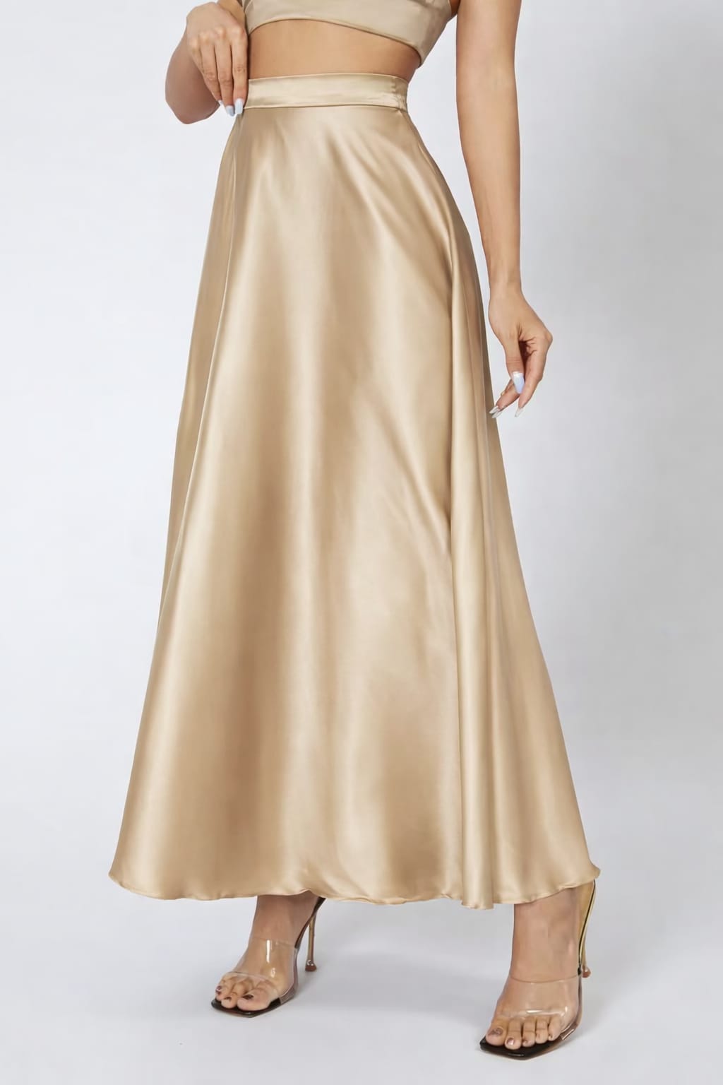Elegant High Waisted Satin Maxi Skirt - Flowy Formal Skirt