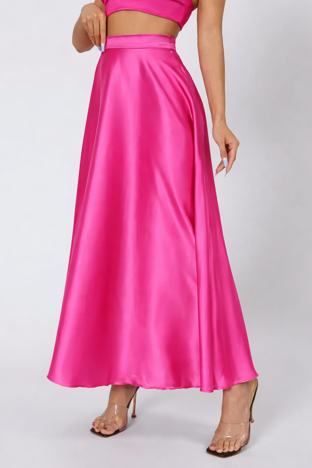 Elegant High Waisted Satin Maxi Skirt - Flowy Formal Skirt