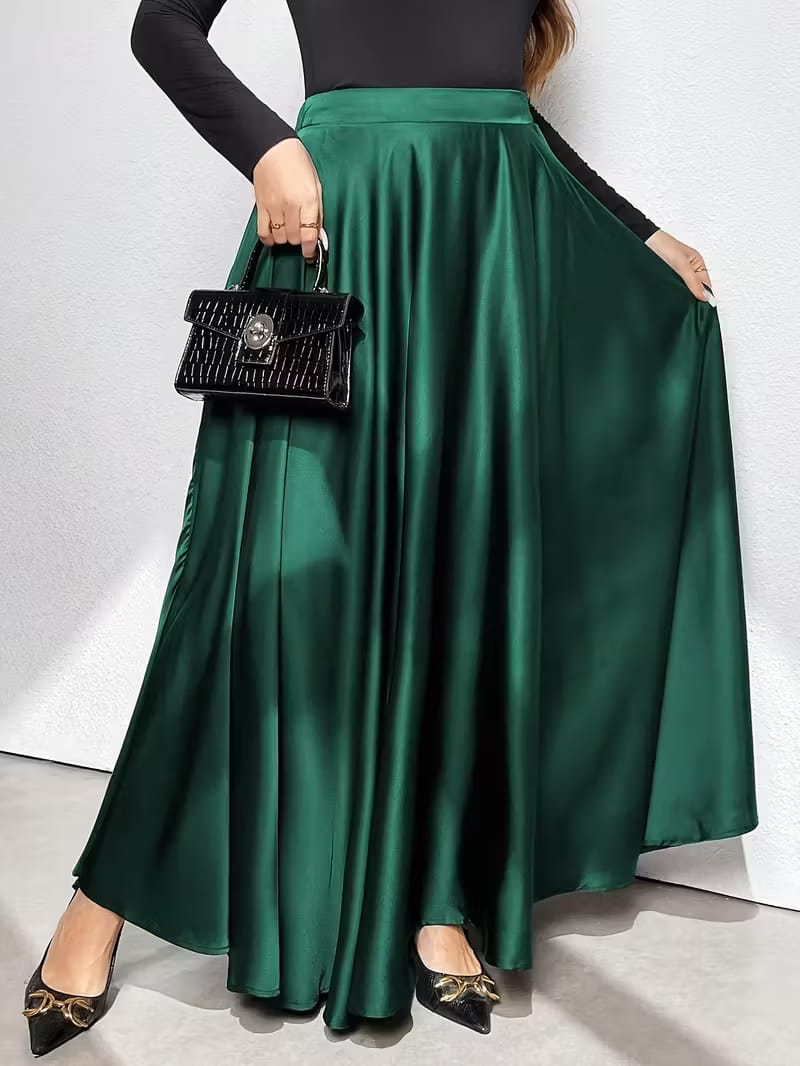 Elegant High Waisted Satin Maxi Skirt - Flowy Formal Skirt