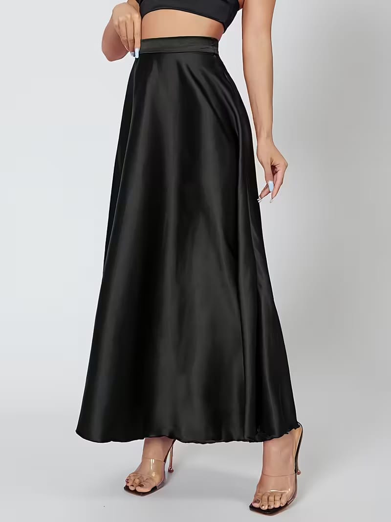 Elegant High Waisted Satin Maxi Skirt - Flowy Formal Skirt