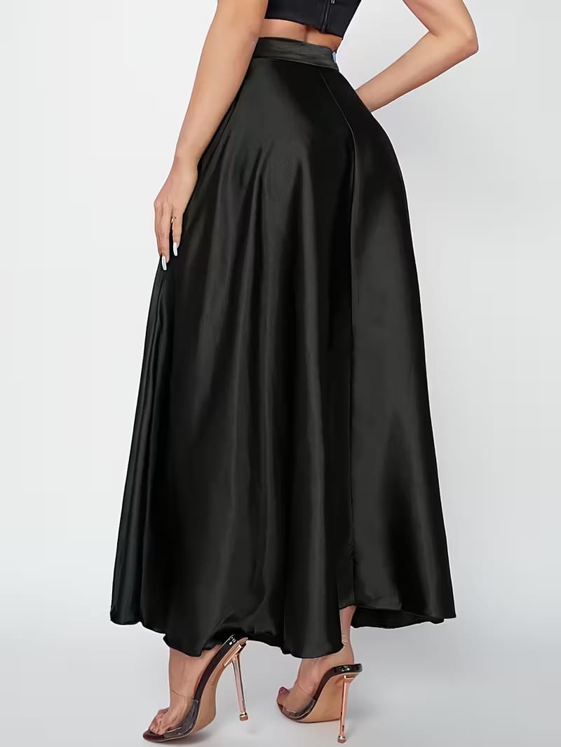 Elegant High Waisted Satin Maxi Skirt - Flowy Formal Skirt