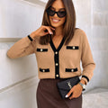 Contrast Trim Button Knit Cardigan for Women