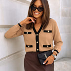 Contrast Trim Button Knit Cardigan for Women