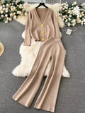 Women’s Button Front Two-Piece Pant Set – Top & Wide Leg Trousers