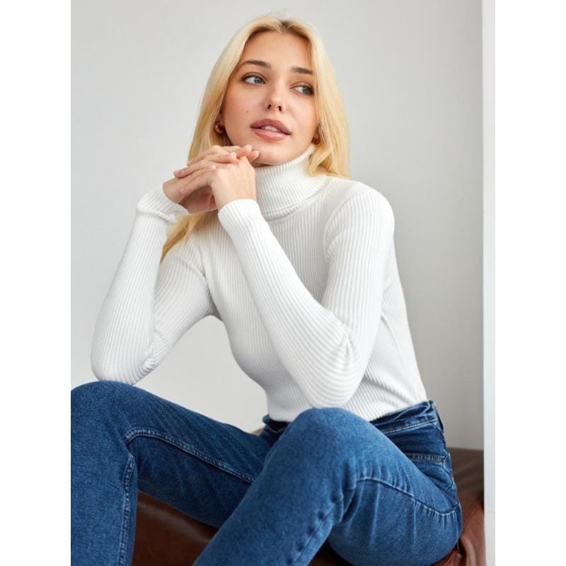 Women’s Ribbed Turtleneck Sweater – Slim Fit Long Sleeve