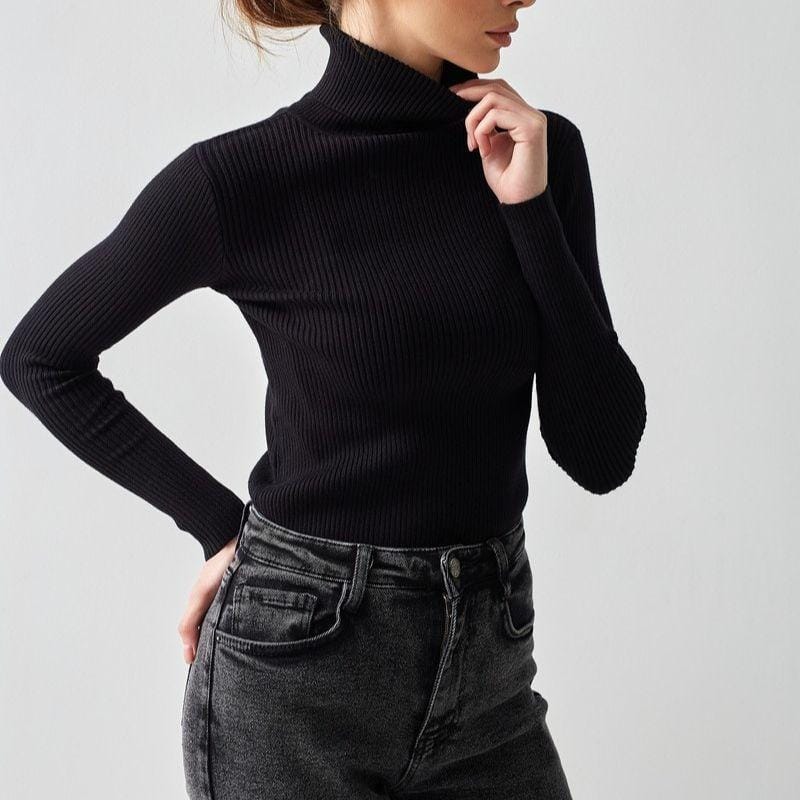 Women’s Ribbed Turtleneck Sweater – Slim Fit Long Sleeve