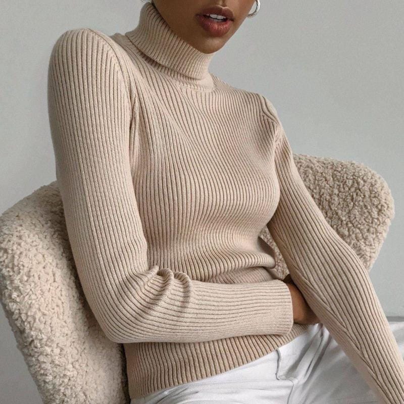 Women’s Ribbed Turtleneck Sweater – Slim Fit Long Sleeve