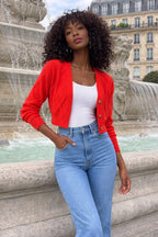 Women’s Knit Button Cardigan – Cropped V-Neck Casual Sweater