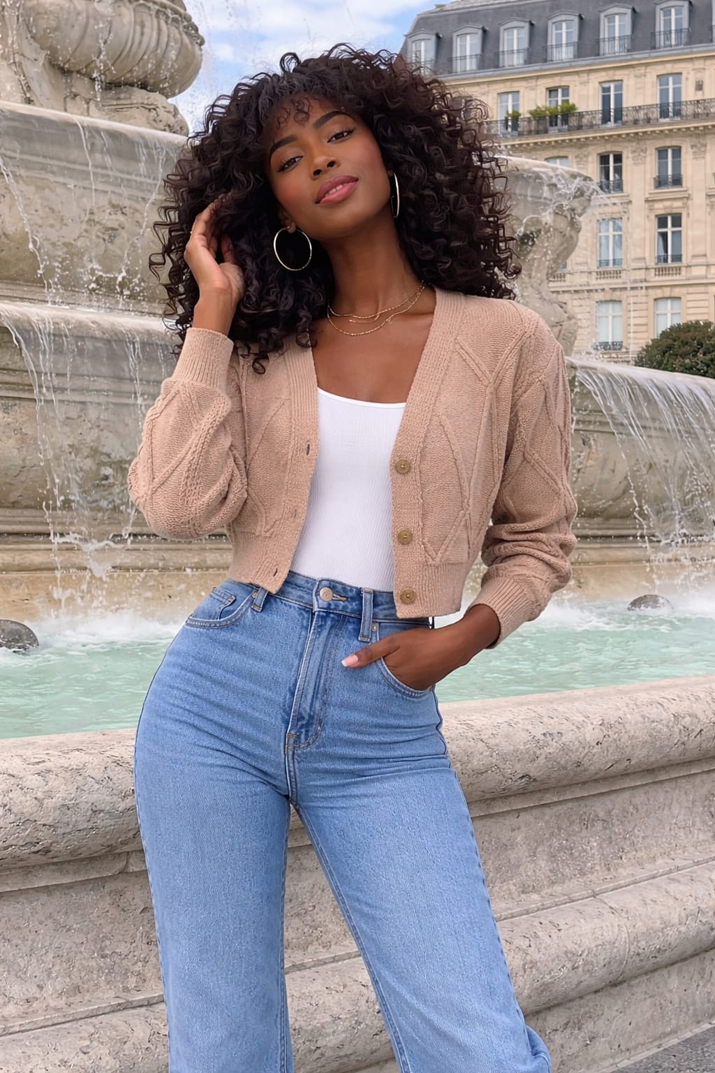 Women’s Knit Button Cardigan – Cropped V-Neck Casual Sweater