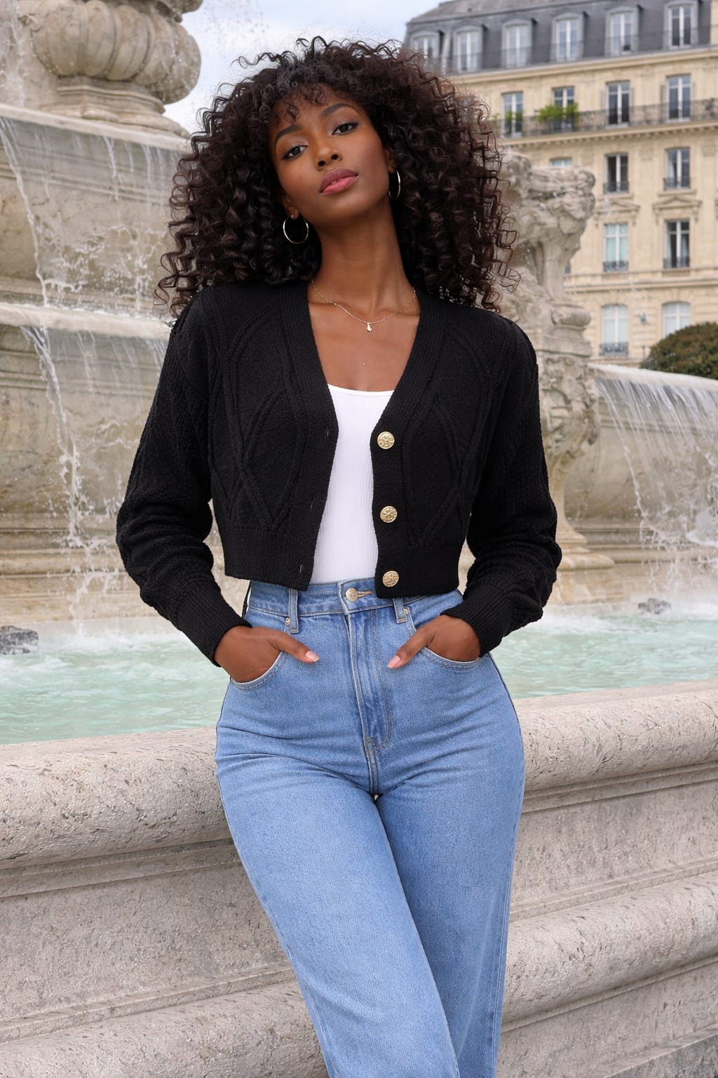 Women’s Knit Button Cardigan – Cropped V-Neck Casual Sweater