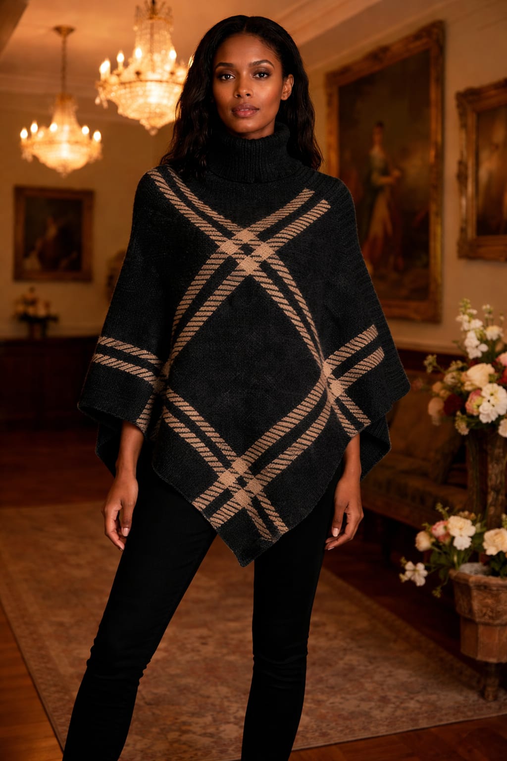 Women’s Geometric Knit Poncho