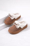 Fur Trim Bow Slippers – Soft Plush Lined Cozy Indoor Slip-On Comfort Shoes