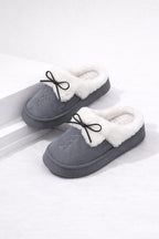 Fur Trim Bow Slippers – Soft Plush Lined Cozy Indoor Slip-On Comfort Shoes