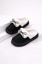 Fur Trim Bow Slippers – Soft Plush Lined Cozy Indoor Slip-On Comfort Shoes