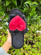 Plush Heart Accent Slippers – Cozy Soft Indoor Slide
